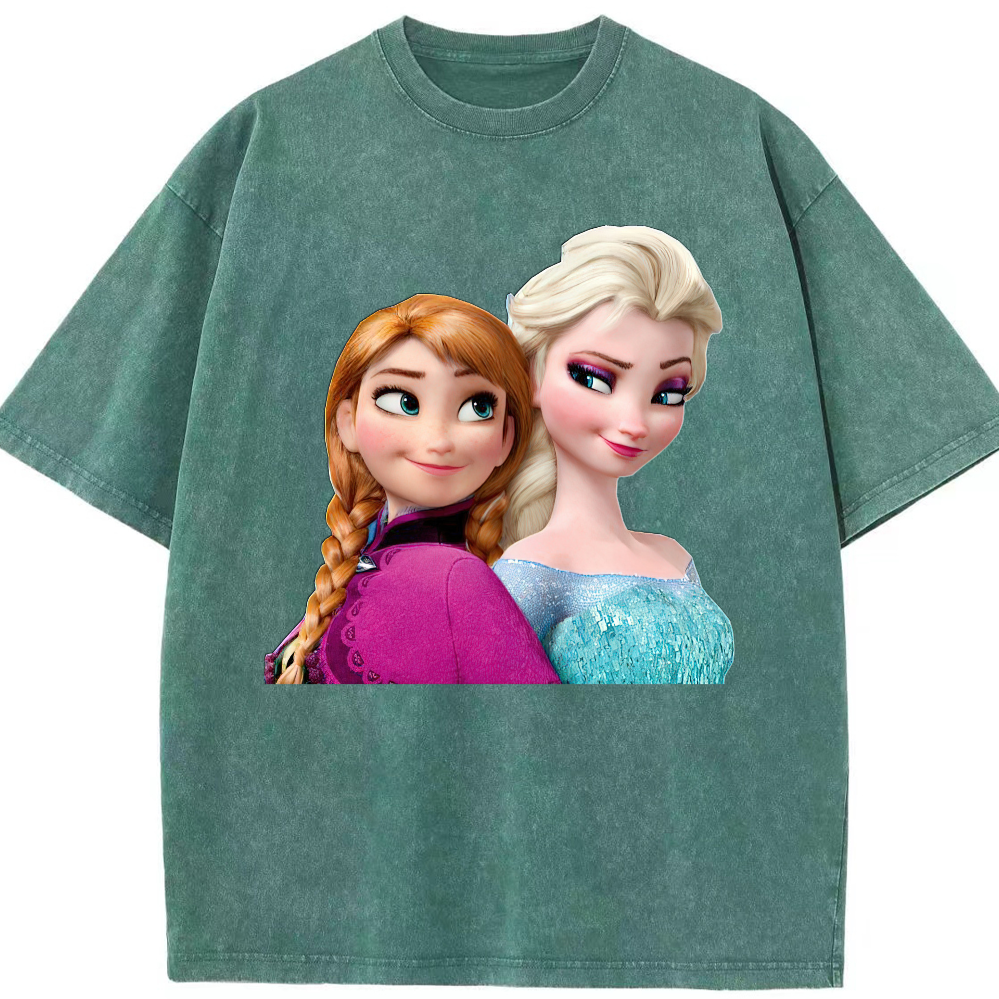 （画像用） アナと雪の女王 アンナ エルサ Frozen Anna Elsa 綿100% ヴィンテージ風 半袖Tシャツ（フロントプリント）